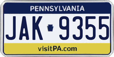 PA license plate JAK9355