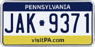 PA license plate JAK9371