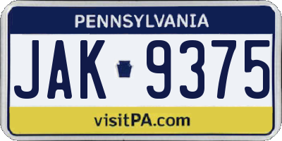 PA license plate JAK9375