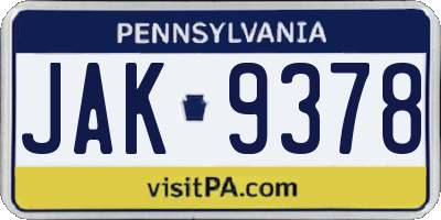 PA license plate JAK9378