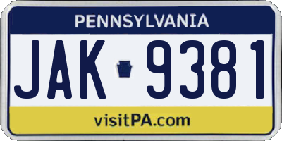 PA license plate JAK9381