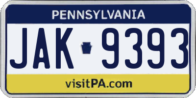 PA license plate JAK9393