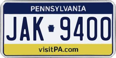 PA license plate JAK9400
