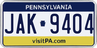 PA license plate JAK9404