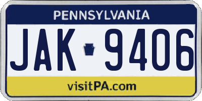 PA license plate JAK9406
