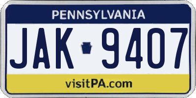 PA license plate JAK9407