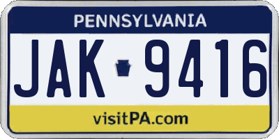 PA license plate JAK9416