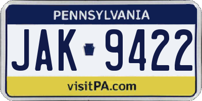 PA license plate JAK9422