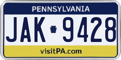 PA license plate JAK9428
