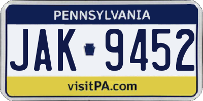 PA license plate JAK9452