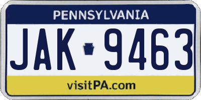 PA license plate JAK9463