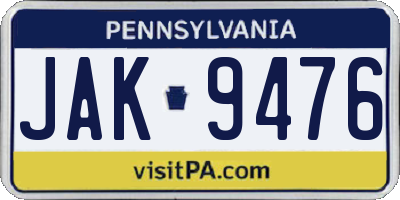 PA license plate JAK9476