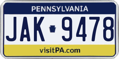 PA license plate JAK9478
