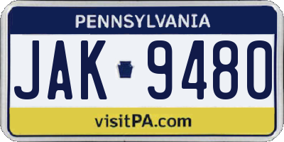 PA license plate JAK9480
