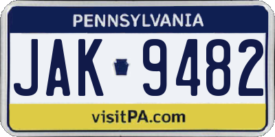 PA license plate JAK9482