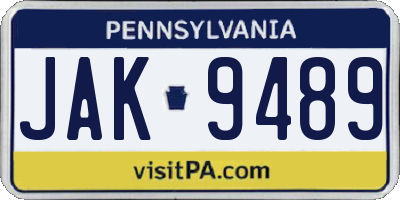 PA license plate JAK9489