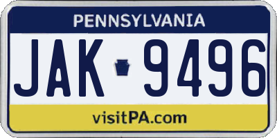 PA license plate JAK9496