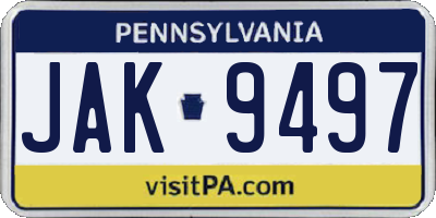 PA license plate JAK9497