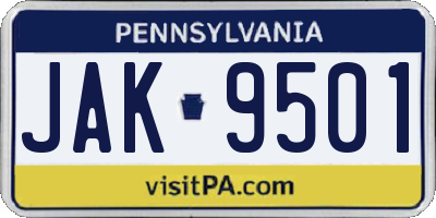 PA license plate JAK9501