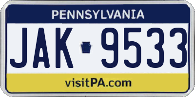 PA license plate JAK9533