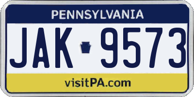 PA license plate JAK9573