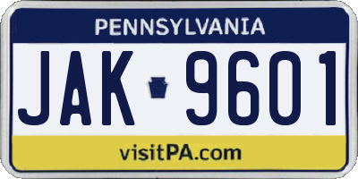 PA license plate JAK9601
