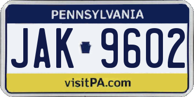 PA license plate JAK9602