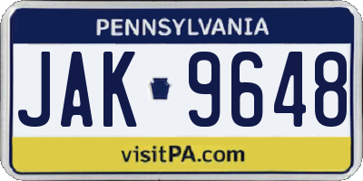 PA license plate JAK9648
