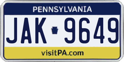 PA license plate JAK9649