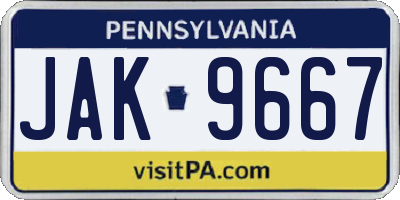 PA license plate JAK9667