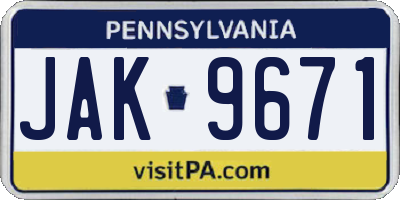 PA license plate JAK9671