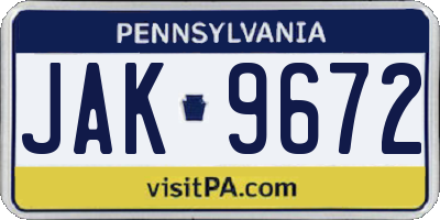 PA license plate JAK9672