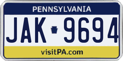 PA license plate JAK9694