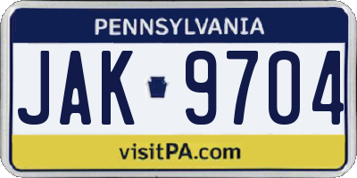 PA license plate JAK9704