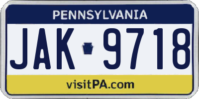 PA license plate JAK9718