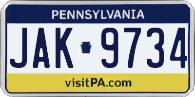 PA license plate JAK9734
