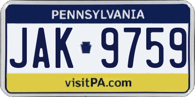 PA license plate JAK9759