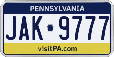 PA license plate JAK9777