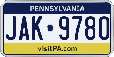 PA license plate JAK9780
