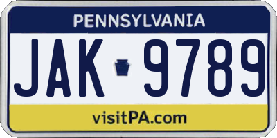 PA license plate JAK9789