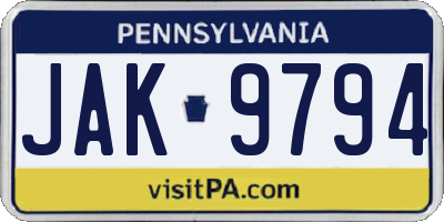 PA license plate JAK9794