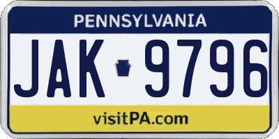 PA license plate JAK9796