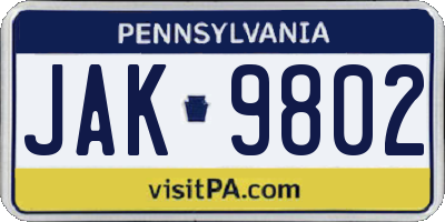 PA license plate JAK9802