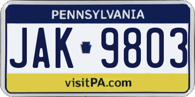 PA license plate JAK9803