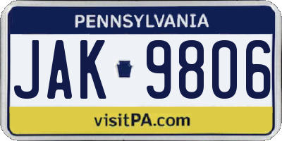 PA license plate JAK9806