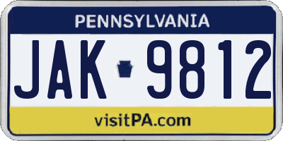 PA license plate JAK9812