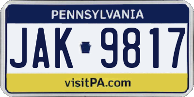 PA license plate JAK9817