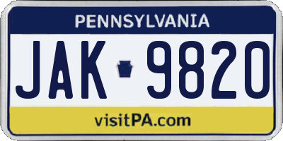 PA license plate JAK9820