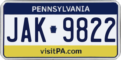 PA license plate JAK9822