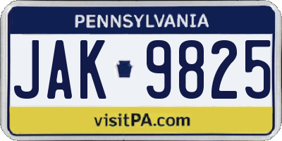 PA license plate JAK9825